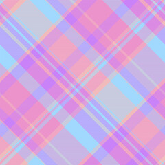 Coat check vector texture, retail pattern seamless plaid. Layered fabric textile tartan background in pink and cyan colors.