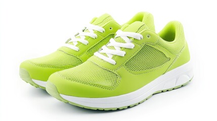 Lime Green Sneakers on White Background