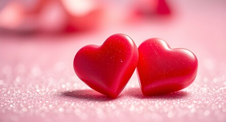 Fototapeta premium Two red hearts on a red background