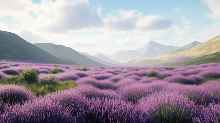 Naklejka premium Rolling hills covered in lavender fields, Nature, modern style