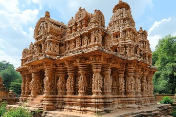 Fototapeta premium Elaborate Stone Temple with Intricate Carvings and Statues