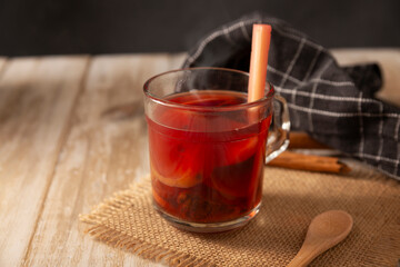 Mexican Christmas fruit punch. In Mexico it's called Ponche, is a hot fruit-infused drink, traditionally consumed in the December season during posadas party and Christmas Eve.