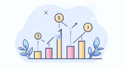 Obraz premium Colorful graph illustrating business growth with decorative elements on a light background.
