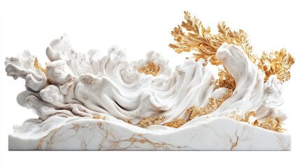 Luxury marble decoration with gold accents, suitable for upscale interiors, isolated on white.