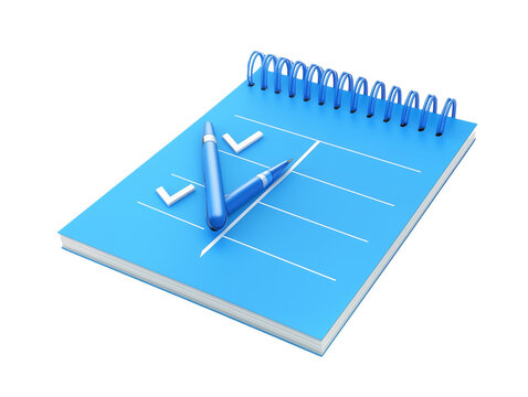 check mark blue note pen icon isolated 3D rendering back transparent png background