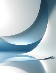 Minimalist circular architecture in blue and white with reflective surface with copy space