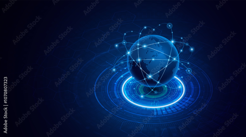 Fototapete Global connection network background. World map. High-speed internet technology concept or fast wireless data transmission. modern internet network connection technology background	