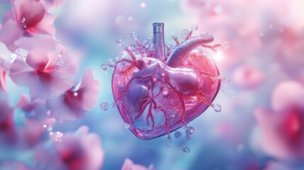 A delicate pink heart, surrounded by beautiful blossoms, symbolizes the importance of protecting our cardiovascular health and promoting wellness for a healthy life.