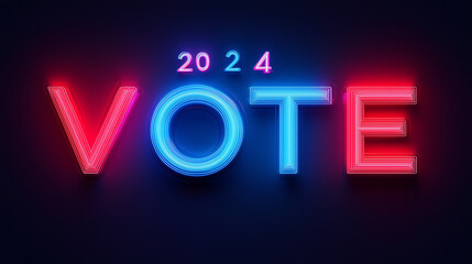 "2024 VOTE" in bold font over a patriotic red and blue gradient background.