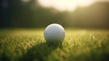 Golf Ball on Green Grass at Sunset