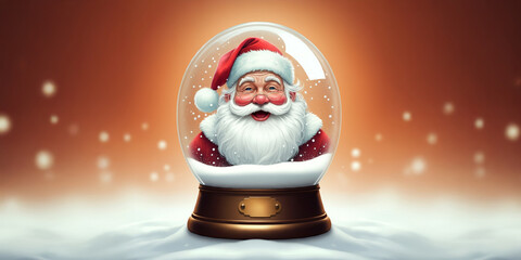 Obraz premium Santa Snow Globe, Merry Christmas Message Card, Xmas Promotion, Holiday Celebration, Room For Copy