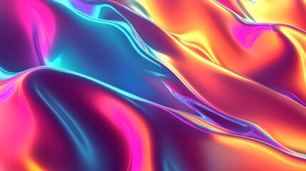 Obraz premium Neon energy wave pattern with bright rainbow hues, modern abstract flow on a white background.