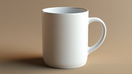 A clean, white ceramic mug mockup on a neutral brown background, perfect for showcasing your designs or branding. The blank canvas offers versatility for any creative project.