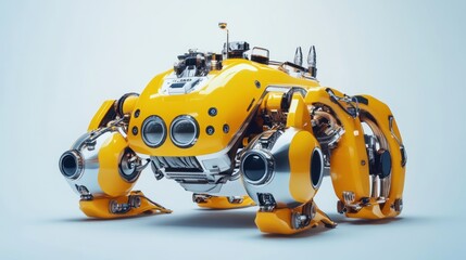 Robotic ocean explorer in yellow, designed for autonomous missions, white background.