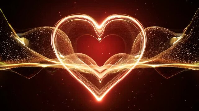 A heart is shown in a red background with a lot of sparkles. The heart is surrounded by a lot of sparkles and is the main focus of the image