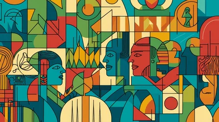 Plexiglas schilderij Abstracte kunst Explore vibrant interactions and cultural expressions in abstract graphic art pieces  © ATTAKIT