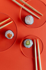 sushi with chopsticks