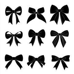 Elegant black bow silhouettes collection for design projects