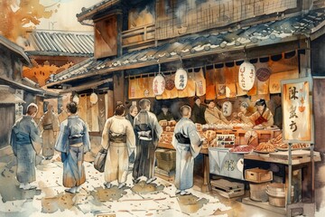 Traditional japanese street market in autumn