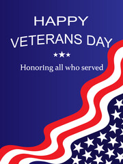 USA Veterans Day celebration greeting card with waving American national flag vector design illustration