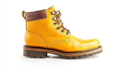 Yellow Leather Work Boots with Brown Laces