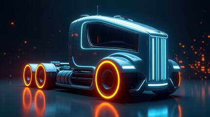 A futuristic electric truck with an ultra-modern aerodynamic design displayed in a high-tech studio.