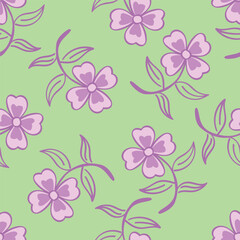 Flower garden wallpaper design vector prepared for textile printing. Seamless floral pattern with abstract hand drawn flower and leaf background elements in purple