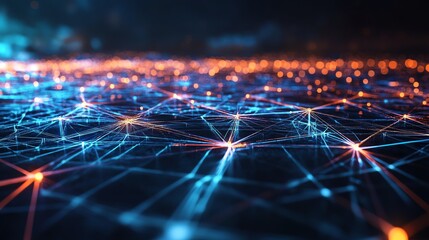 Abstract digital connections with glowing lights in a network design, showcasing technology and innovation.