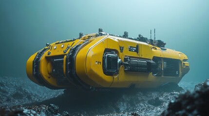 Yellow underwater technology vehicle, ready for ocean exploration, clean background.