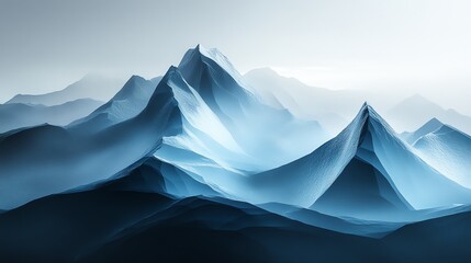 Abstract blue mountain landscape with soft contours and a serene atmosphere.