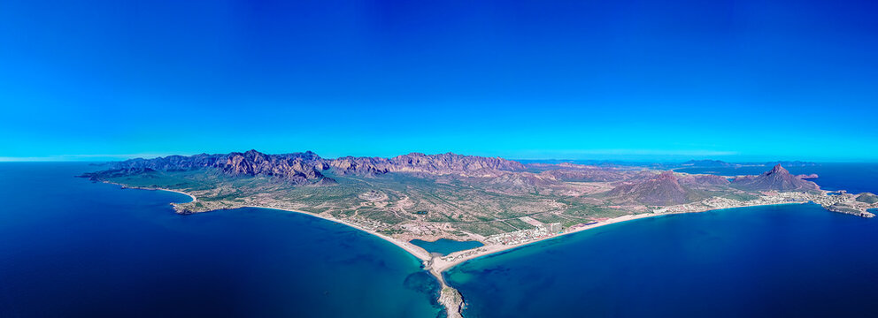 Panoramic aerial photo of San Carlos Sonora, Mexico. The place where the desert meets the sea.