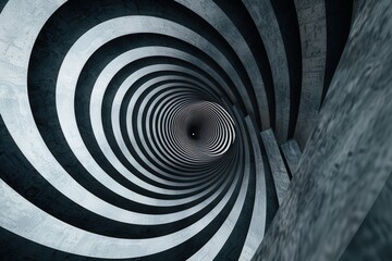 Abstract Spiral Tunnel with Black and White Stripes