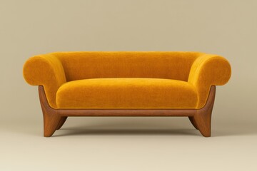 Modern Yellow Sofa with Wooden Legs on a Neutral Background
