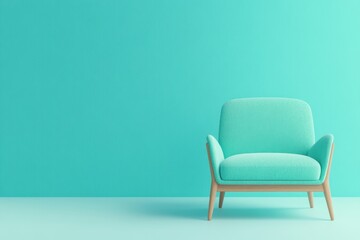 Modern Turquoise Armchair in Minimalist Room with Light Blue Walls and Wooden Floor