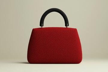 Stylish Red Textured Handbag with Black Handle on Neutral Background, Fashion Accessory, Close-up Studio Shot