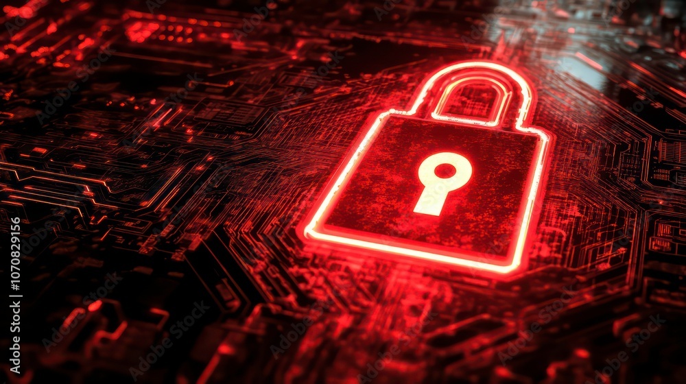 Fototapete symbol of cybersecurity lock on red triangle, warning about data security