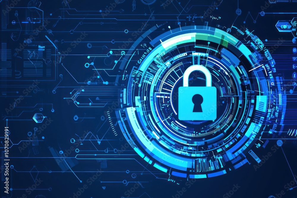 Aufkleber blue abstract digital lock with circuitry background