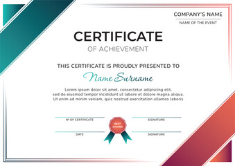 Certificates of achievement template. Horizontal Diploma For award, business, and education needs with modern geometrical design.