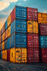 Fototapeta premium Stack of Shipping Containers at a Port