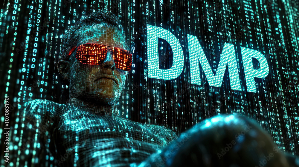 Poster binary code forming dmp symbolizing data management platform