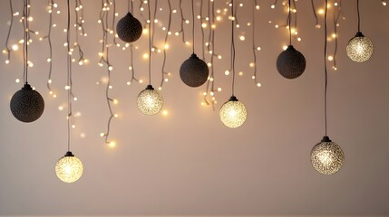 Ornamental Sphere Lights Hanging from Ceiling with String Lights