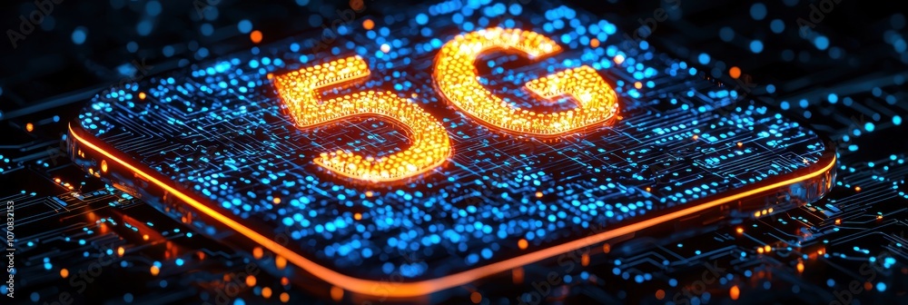 Poster 5g network symbol on a circuit board