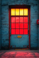 Red-Lit Doorway in an Old Brick Building
