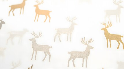 Golden and Silver Reindeer Silhouettes on White Background