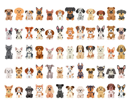 Fototapeta Different type of vector cartoon dogs for design.