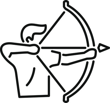 recommend clip art: Line drawing of an archer aiming with bow and arrow, representing archery sport and precision