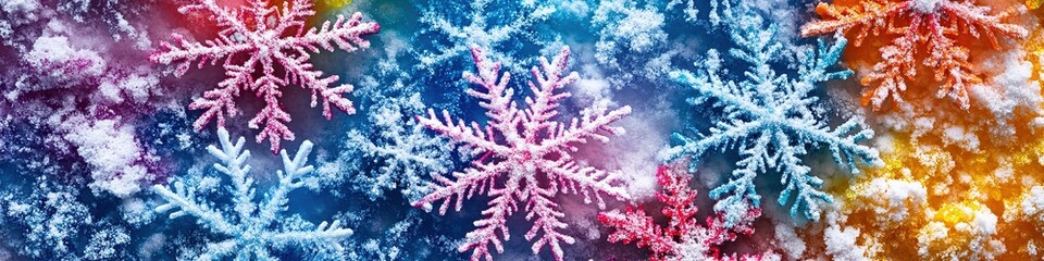 Colorful snowflakes on gradient background, seasonal concept