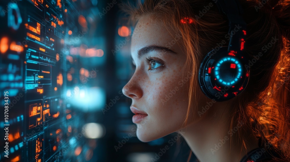 Poster a virtual assistant engaging with users through advanced technology in a futuristic setting