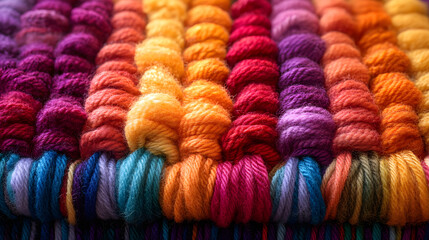 Vibrant Macro Shot of Handcrafted Natural Rugs with Emphasis on Textures and Color Combinations