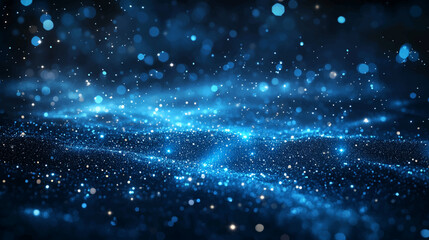 Cyber Big Data Flow Particles Bokeh. Digital Neural Network Concept of AI Artificial Intelligence Technology Learning. Digital Communication Science Technology Presentation Vector Illustration.